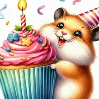 W2A Cute Hamster Lifting Cupcake Have a Hamsterrific Birthday