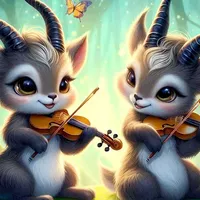 W2A Cute Saolas Playing Violas in a Magical Forest