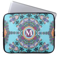 Aqua Blue & Orange Bohemian Vintage Fusion Design Laptop Sleeve