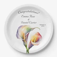 Elegant Watercolor Calla Lilies Romantic Floral Paper Plates