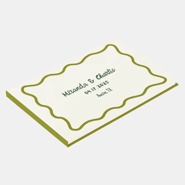 Whimsical Minimal Wavy Border Handwritten Casual Guest Book