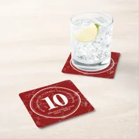 Elegant Red Marble 10 Years Work Anniversary Square Paper Coaster