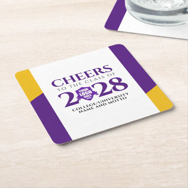 Purple Gold School College University Graduation Square Paper Coaster