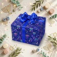 Festive Blue Musical Menorah Wrapping Paper