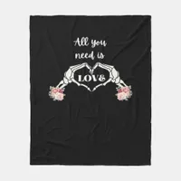 Gothic Valentines Classic - Skeleton Hands Heart  Fleece Blanket