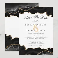 Black And Gold Marble Agate Modern Save The Date