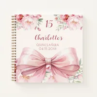 Guest book Quinceanera pink bow cream florals