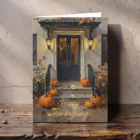Traditional Oil Painting Autumn Porch Thanksgiving Card