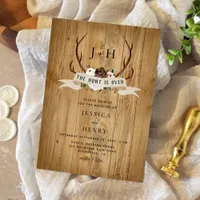 Hunt is Over Rustic Antlers Wedding Invitation