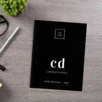 Black white monogram initials business logo notebook