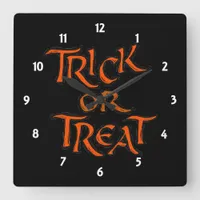 Halloween Trick or Treat Words Square Wall Clock