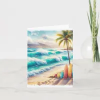 Serene Winter Watercolor Coastal Seascape Blank Note Card