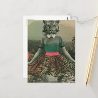 Retro Surreal Tiger Lady Fantasy Postcard