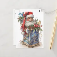 Adorable Vintage Santa and Blue Box Postcard