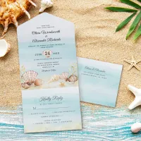 Beach Shells Ocean Tropical Watercolor Wedding All In One Invitation