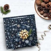 Elegant Vintage Blue White Snowflake Pattern Wrapping Paper Sheets