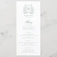Sage Green Floral Crest Monogram Elegant Wedding Menu