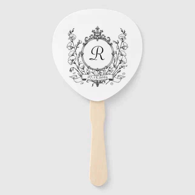 Regal Classic Monogram Crest Wedding Favor Gift Hand Fan