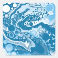  Blue Digital Fluid Art Marble Pour Painting Cells Square Sticker
