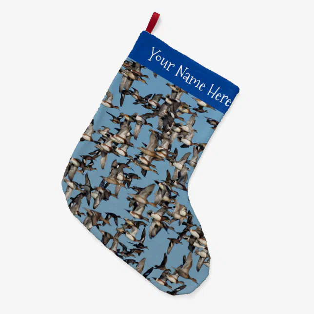 Stunning Winter Ducks in Flight Large Christmas Stocking