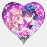 Anime Valentine's Day Boy and Girl Romantic Large Heart Sticker