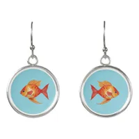 Cute Pet Goldfish Swimming Orange Fish Blue Water Earrings