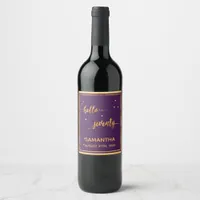 70th birthday purple gold hello 70 name script wine label