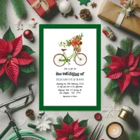 Retro Poinsettia Bicycle Christmas Wedding Invitation