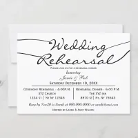 black white Elegant Script Rehearsal Dinner Invite