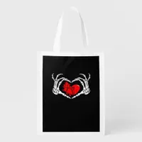 Scary Skeleton Hands And Red Heart Creepy Spooky V Grocery Bag