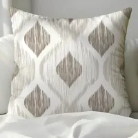 Beige and Mocha Ogee Ikat Pattern Throw Pillow