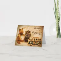 Happy Birthday brown wooden vintage toys camera Card