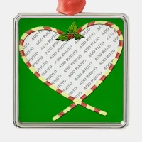 Candy Cane Heart Your Photo Metal Ornament