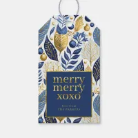 Blue Gold Christmas Merry Merry Pattern#21 ID1009 Gift Tags