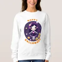 Cute Kawaii Girl in Pumpkins Halloween Sweatshirt