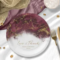 Marble Glitter Wedding Burgundy Gold ID644 Paper Plates