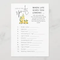 Love 1st Spritz Mad Libs Bridal Shower Game Invitation