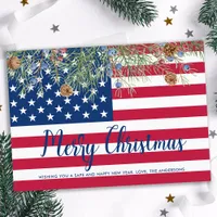 American Flag Patriotic USA Merry Christmas Holiday Card