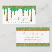 Luxury Orange Teal Sparkle Glitter Drips Business Card