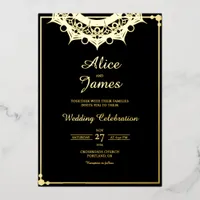Top Mandala Header Elegant Black Gold Foil Wedding Invitation