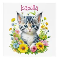 Watercolor Kitten Flowers Personalized Acrylic Print