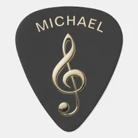 Sage Green Faux Gold Treble Clef Monogrammed Guitar Pick