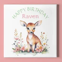 Personalized Baby Deer in Flowers Girl's Birthday  Poster