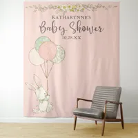 Cute Vintage Bunny Floral Baby Shower Backdrop