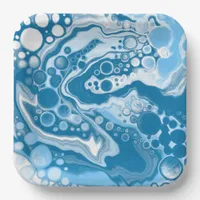  Blue Digital Fluid Art Marble Pour Painting Cells Paper Plates