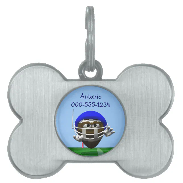 Funny Cartoon Football in a Helmet Pet Name Tag