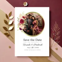 Burgundy-Marsala, Blush and Gold Floral Geometric Save The Date