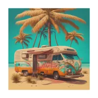 Retro RV and Palm Trees Wood Wall Art