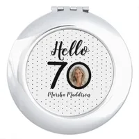 Hello 70 Black & White Dots Photo & Name Birthday Compact Mirror