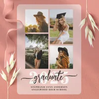 Soft Coral 4 Photo Collage Grad Announcement